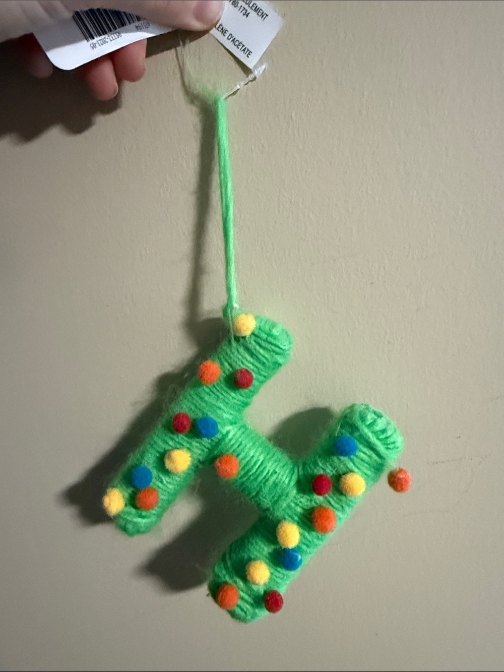 Green Festive Yarn Letter H Hanging ornament